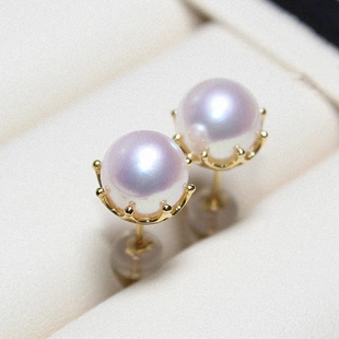 Round Simulated Pearl Stud Earrings Women Gold Color Claw