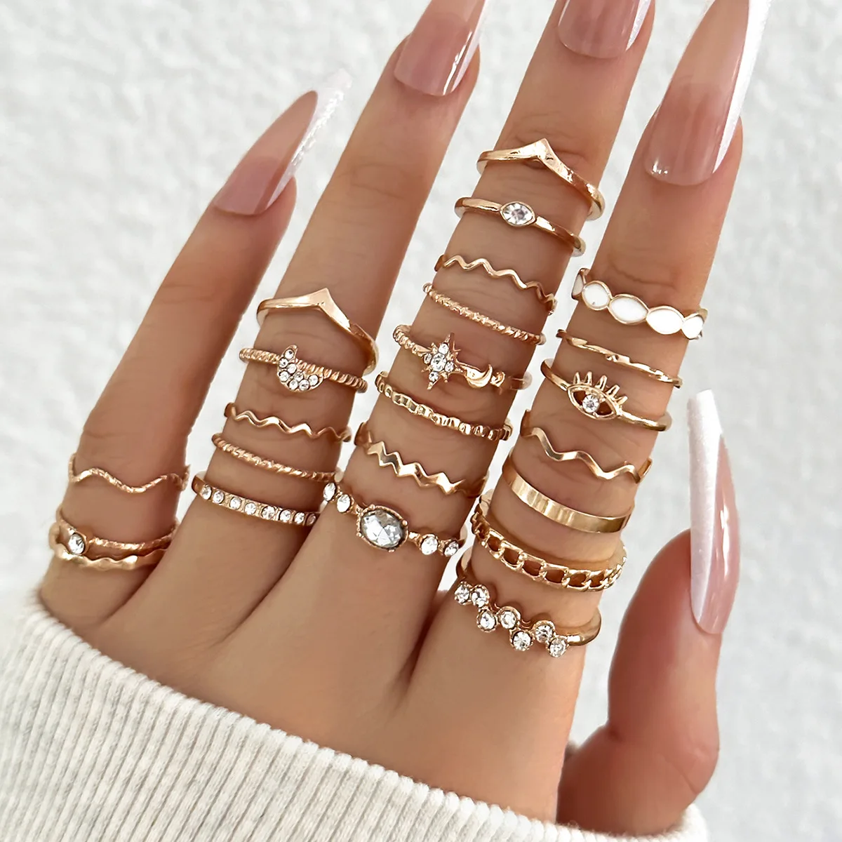 23Pcs Trendy Simple Knuckle Rings Set For Women Crystal