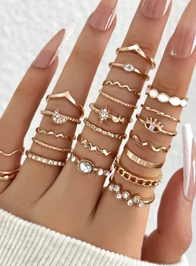 23Pcs Trendy Simple Knuckle Rings Set For Women Crystal