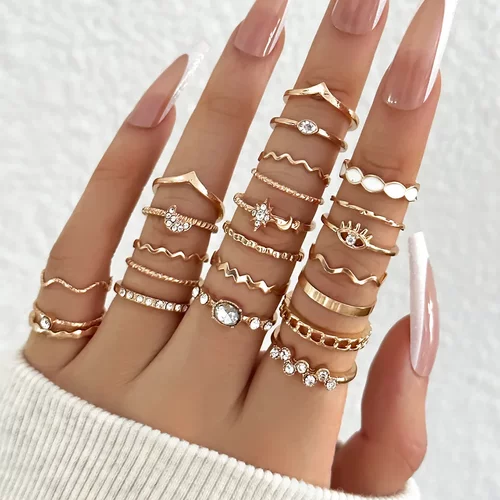 23Pcs Trendy Simple Knuckle Rings Set For Women Crystal