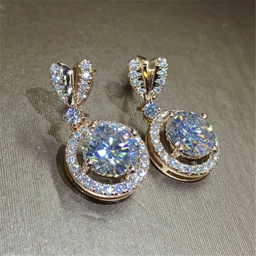 New Trendy Gold Color Heart Stud with Big Round CZ Pendent