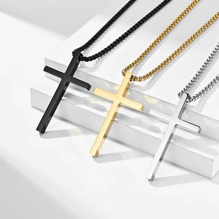 Titanium Steel Cross Necklace For Men Women Black Gold