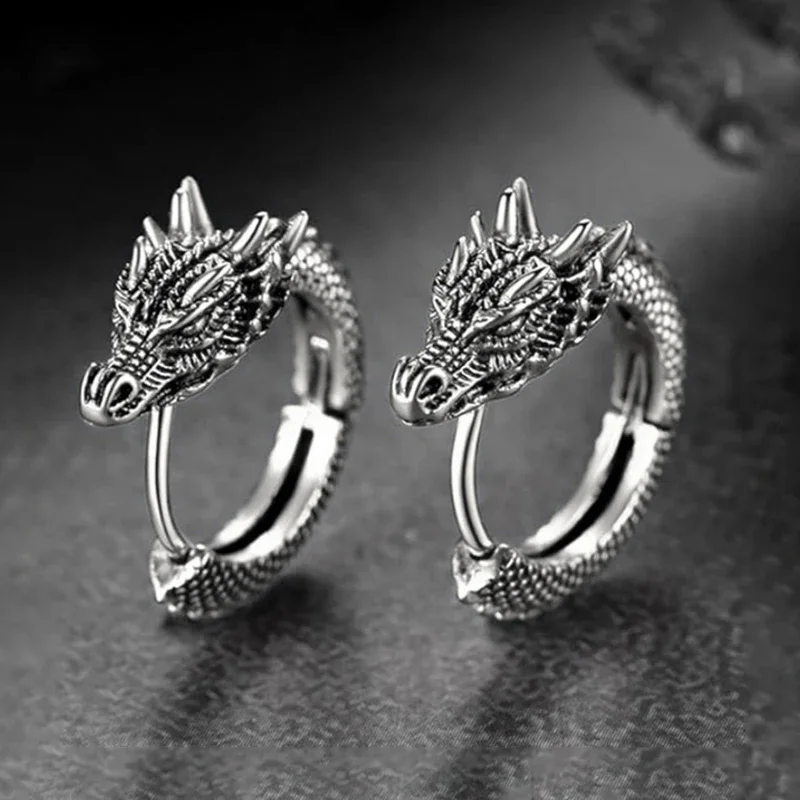 Personality Chinese Dragon Hoop Earrings for Women/Men