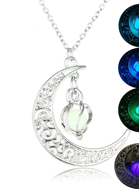 Glowing In The Dark Necklaces For Women Hollow Sun Moon