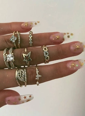 9pcs/Set Retro Heart Star Ring Sets For women Boho Leaves