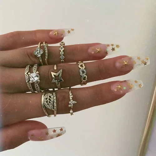 9pcs/Set Retro Heart Star Ring Sets For women Boho Leaves