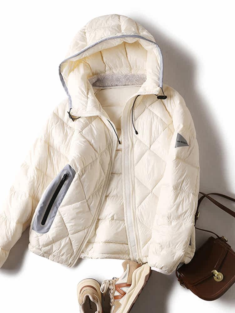 FRENCH LIGHT LUXURY 90 WHITE GOOSE DOWN HOODED DOWN JACKET WOMENS WINTER 2024 NEW CASUAL WATERPROOF BREAD JACKET WARM JACKET