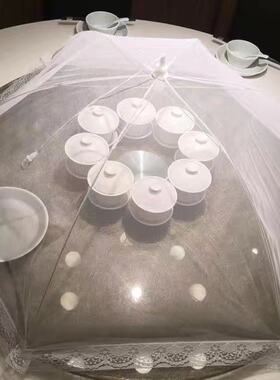 白色超大号圆形商用可折叠餐桌罩家用网纱可拆洗盖菜罩剩菜饭罩子