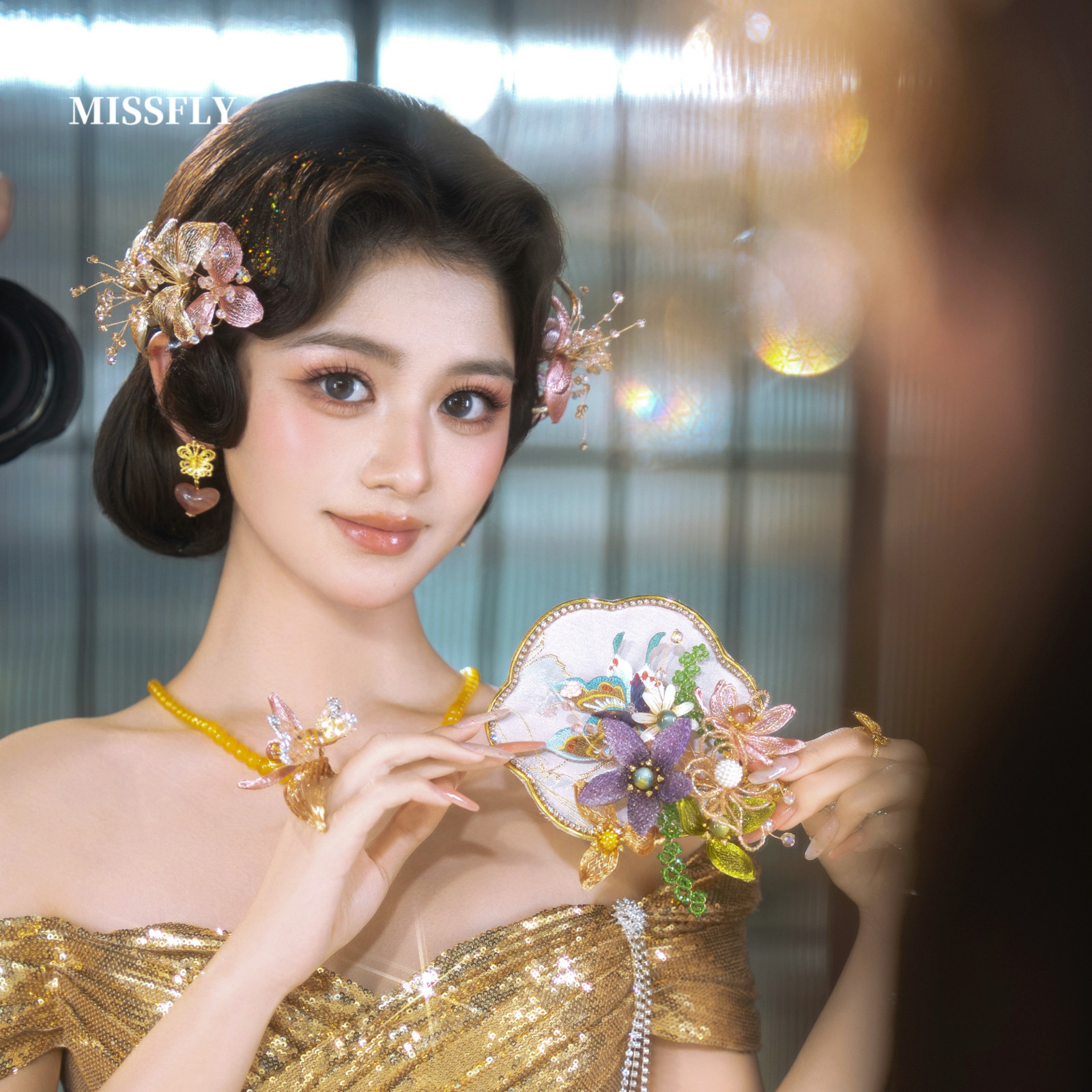 缠花金色粉色紫色晨袍旗袍新中式古风汉服新娘新中式头饰发饰发簪