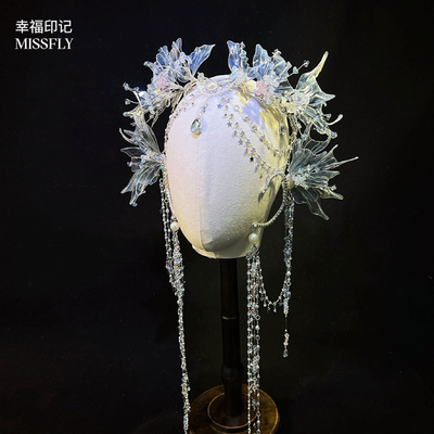 银色美人鱼姬公主头饰流苏额链精灵耳挂cosplay影楼旅拍汉服写真