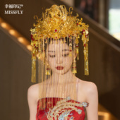 金色面帘大凤冠整冠新娘中式 婚礼头饰汉服秀禾龙凤褂敬酒礼服发饰