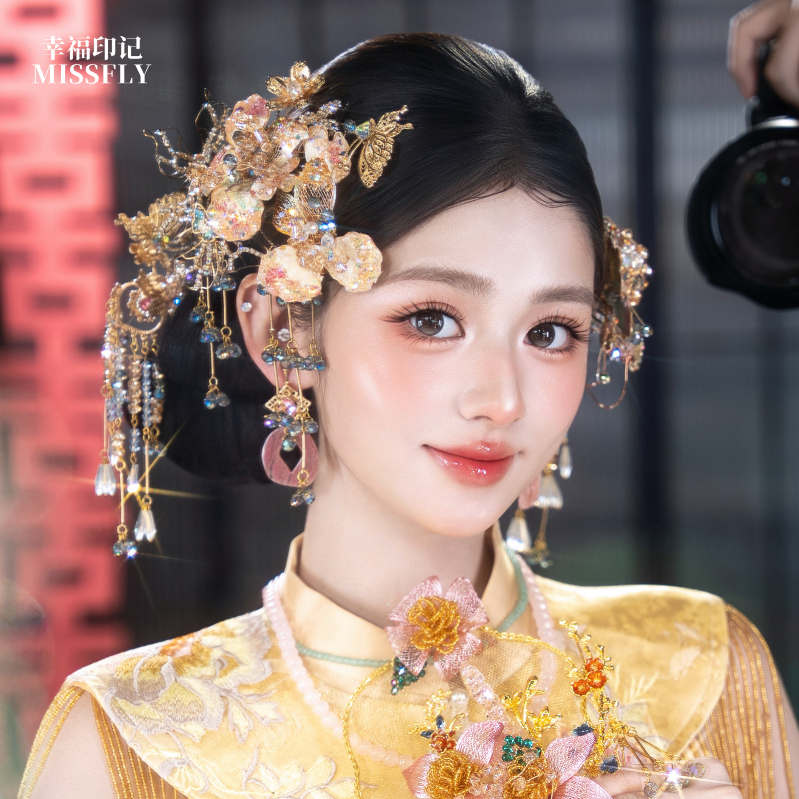 浅色新中式新娘禾秀头饰少女粉色减龄旗袍晨袍马面裙南洋礼服发饰