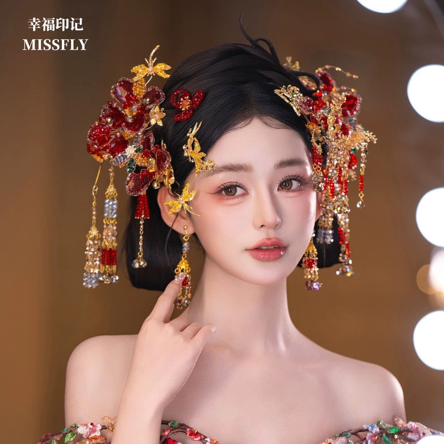 金红色秀禾新中式头饰2026新款新娘马面裙旗袍南洋礼服高级感发饰