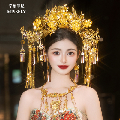 金色奢华花朵大凤冠中式发饰