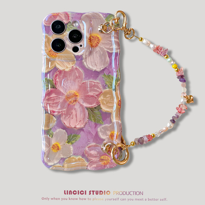 春日油画花朵结链条手机壳