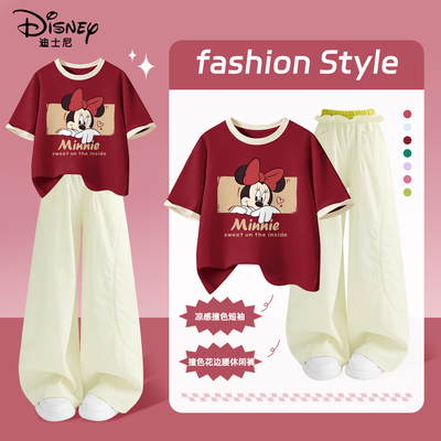 迪士尼女童套装夏季小女孩洋气炸街韩系穿搭短袖2026新款儿童夏装