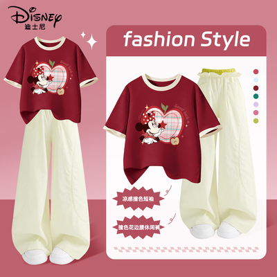 迪士尼女童套装小女孩洋气炸街短袖t恤2026新款韩系穿搭儿童夏装