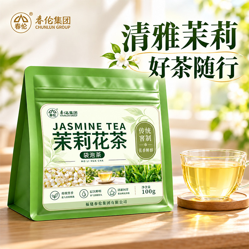 春伦福州茉莉花茶传统窨制福建绿茶清香型茶叶袋泡茶下午茶100g