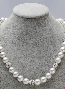 天然贝珠水晶球项链珍珠母贝强光