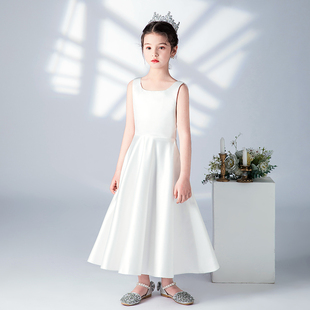 儿童礼服女白色公主裙女花童裙演出服钢琴演奏主持走秀音乐合唱服