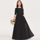 蕾丝女儿童钢琴长款 黑色舞台礼服古筝大提琴演奏表演服公主裙秋冬