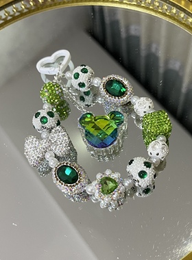 锆石米奇头绿色系西域尼泊尔法式浪漫钻球珠手机链汽车钥匙扣包挂
