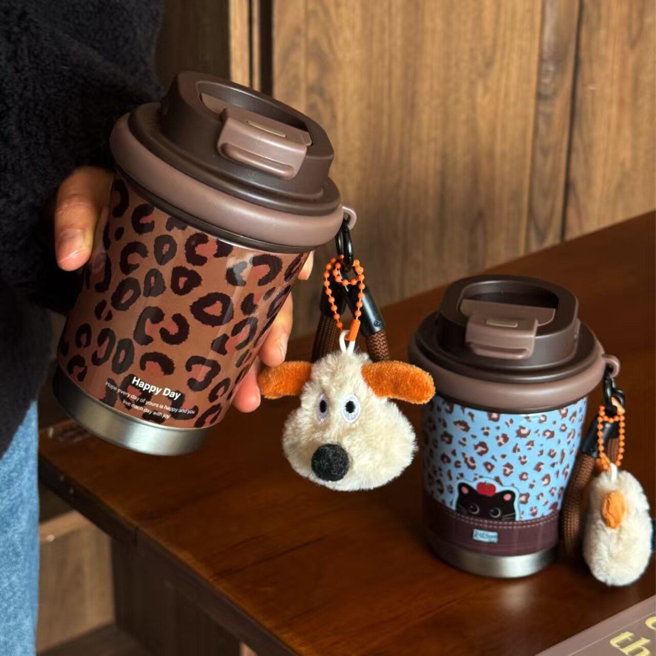 豹纹凯蒂猫冰霸杯新款高颜值水杯带茶隔保温杯女生日礼物双饮杯子