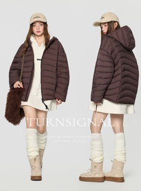 TurnSignal时尚短款连帽羽绒服女冬季2025新款休闲保暖羽绒外套