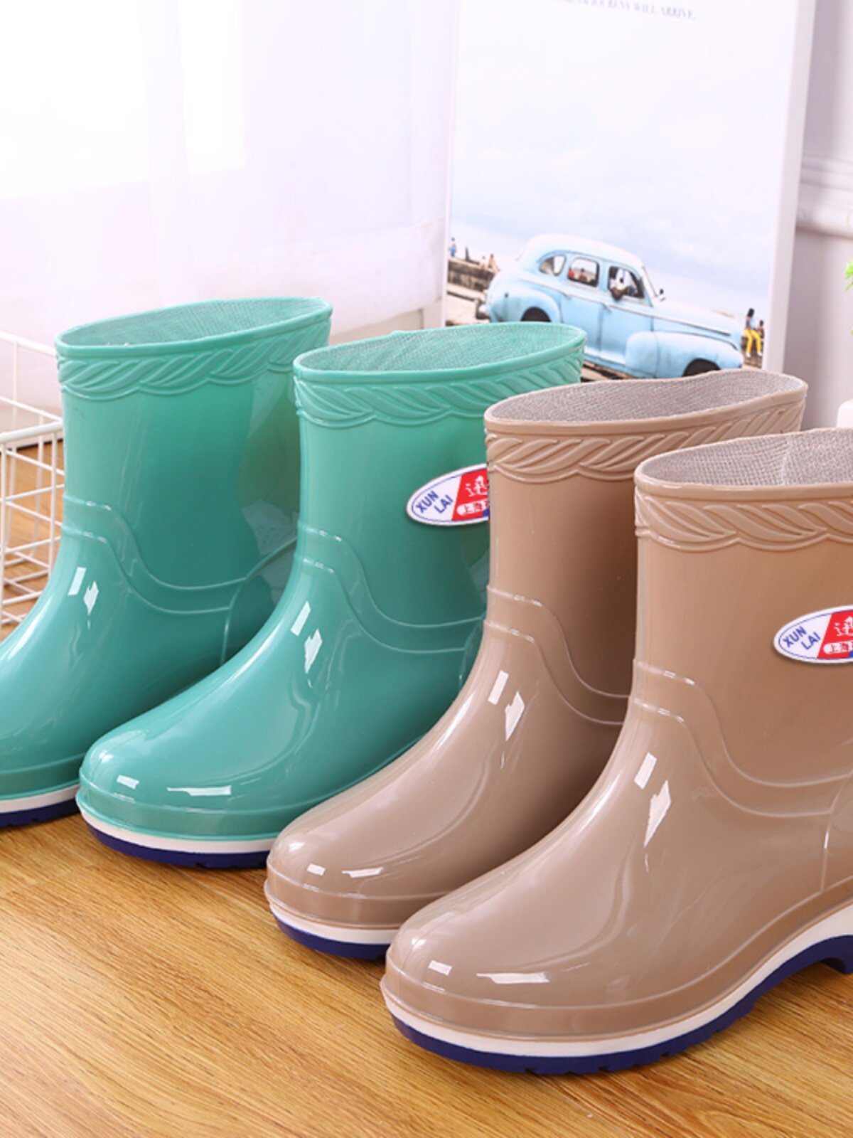 SHORT-TUBE RAIN BOOTS LADIES NON-SLIP WEAR-RESISTANT WATER SHOES COMFORTABLE WATERPROOF RUBBER SHOES PLUS VELVET WARM WATER BOOTS LABOR PROTECTION MID-TUBE RAIN BOOTS
