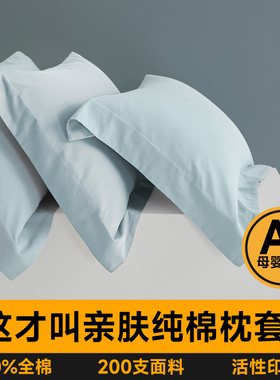 A类200支磨毛全棉枕套2024新款纯棉枕头套枕芯套一对装48cmx74cm