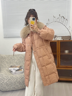 新款收腰中长款海军领大毛领羽绒服女显瘦气质百搭白鸭绒保暖外套