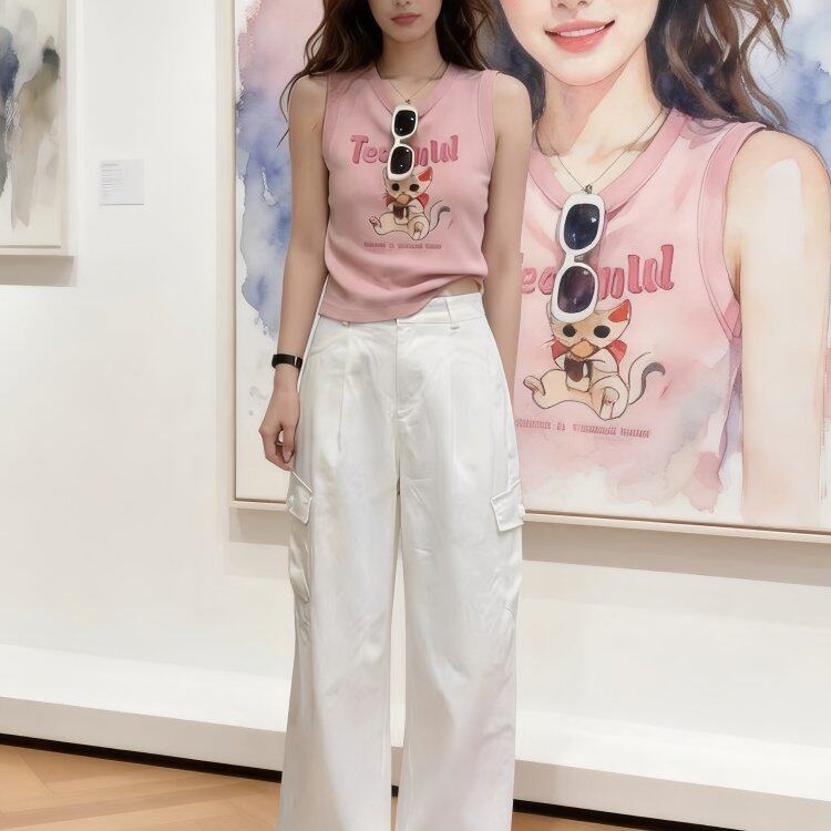 夏日小个子针织直筒裤两件套女