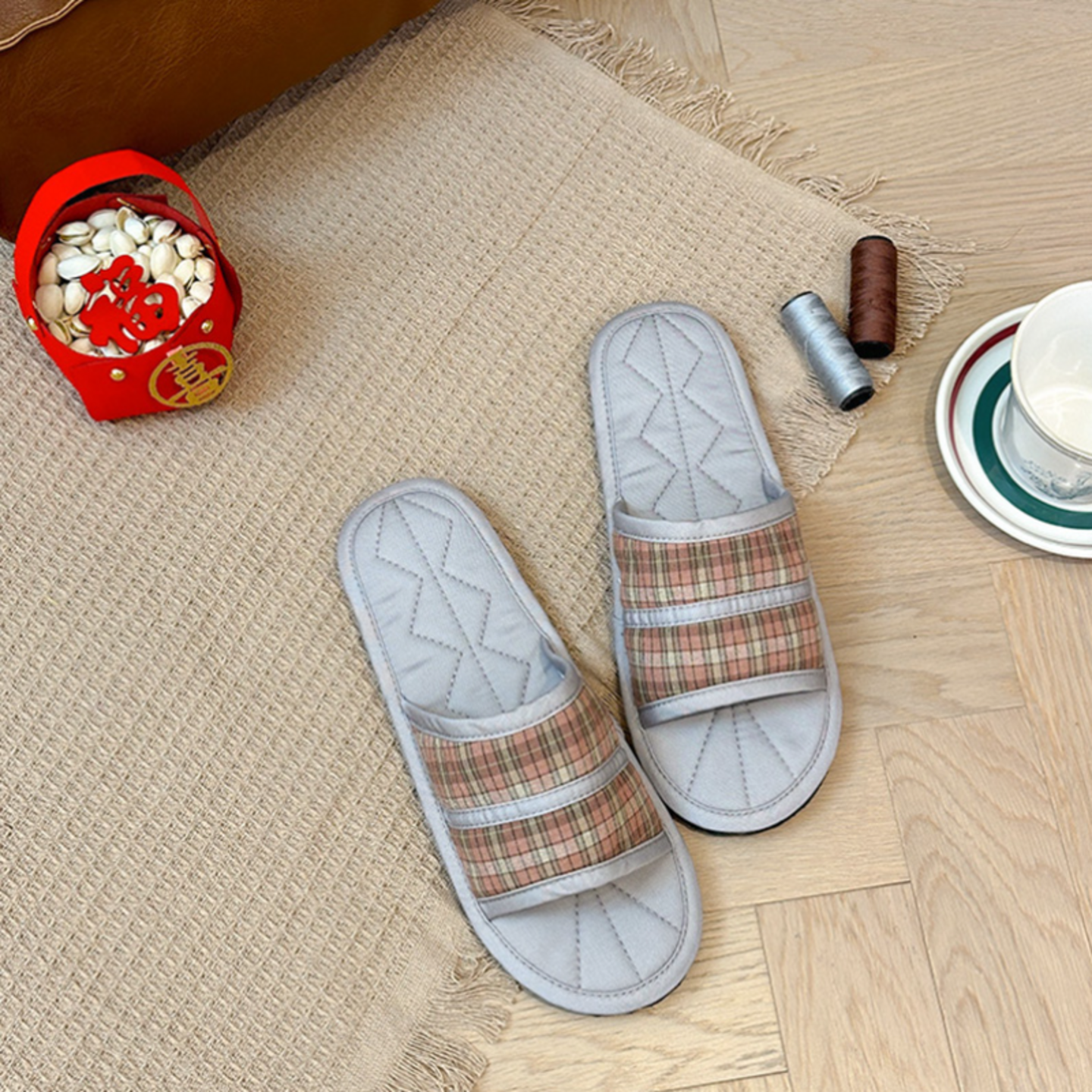 木地板静音情侣软底布艺布拖鞋
