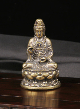 黄铜南海观音像桌面供奉摆件装饰