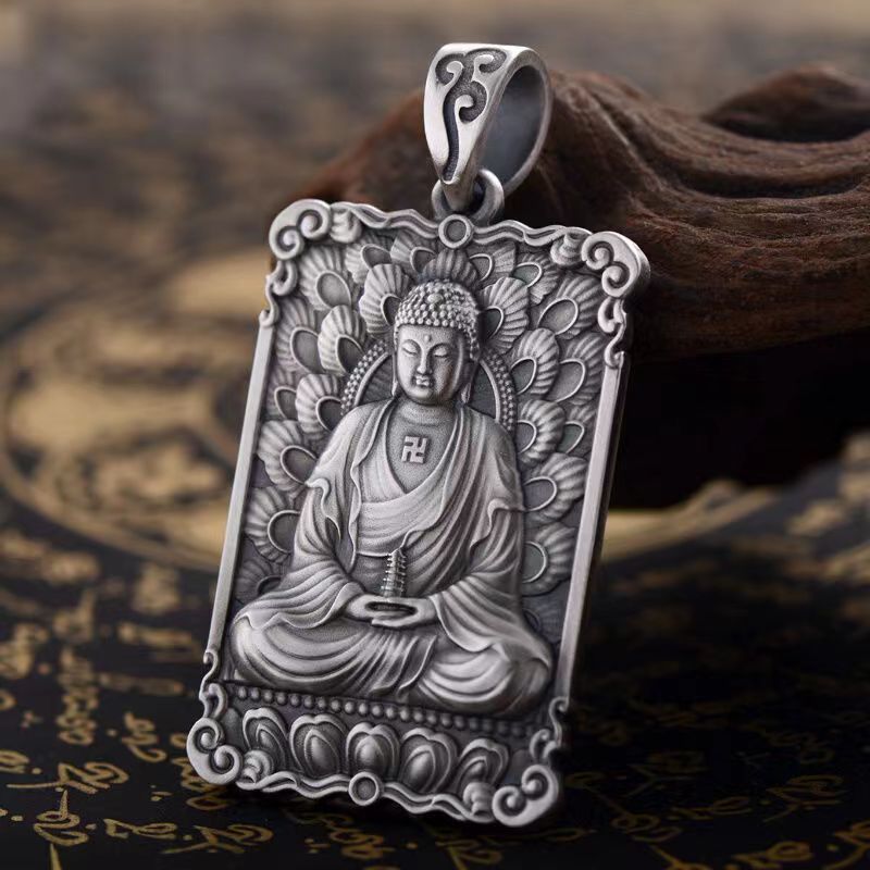 藏式男饰药师佛复古做旧吊坠项链三宝佛像佛牌高级感精致脖挂饰品