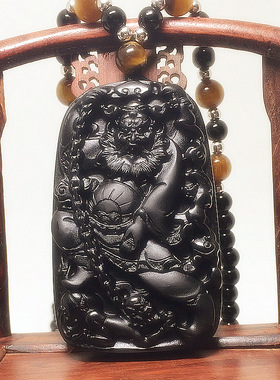 缘来由你黑曜石雕刻石馗吊坠项链