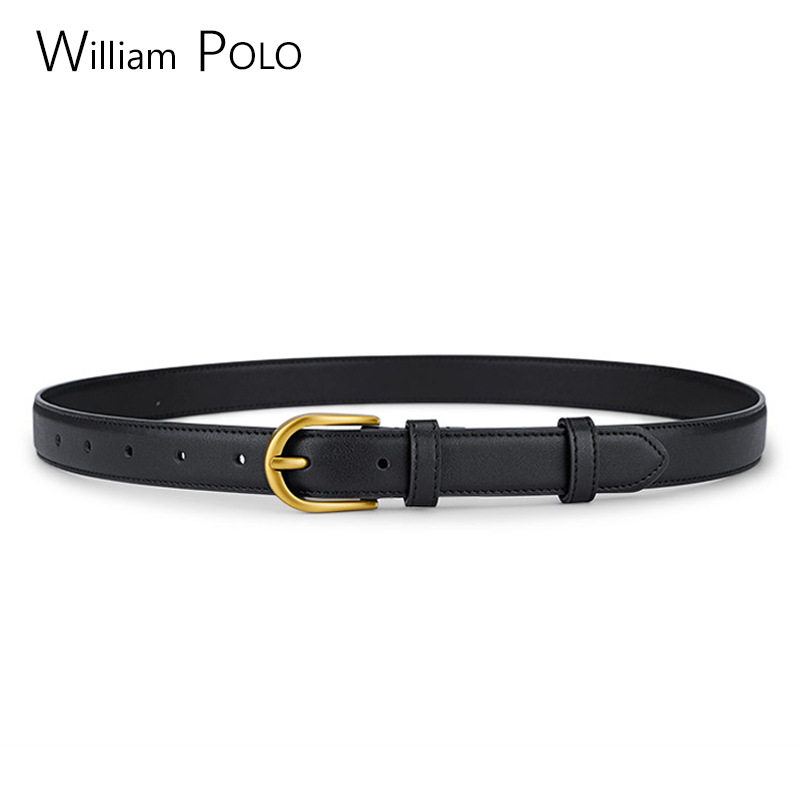 英皇保罗女士皮带真皮百搭针扣配牛仔裤带装饰黑色西装细腰带