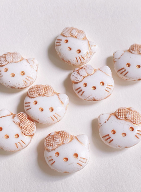 进口捷克珠21*20mm hello kitty猫珠白色描棕diy手链项链耳饰材料