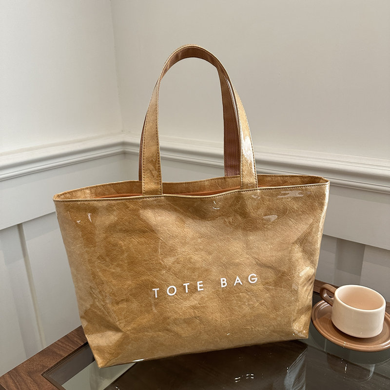 加厚PVC透明杜邦纸包ins风字母手提女包简约休闲大购物袋