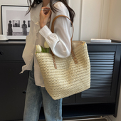 2026新款 大容量草编包小众百搭通勤单肩包夏季 海边度假沙滩编织包