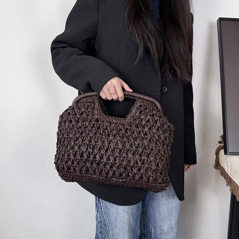 2026新款西班牙复古时尚巧克力色休闲纸草编织包包手拎口金夹子包,箱包皮具/热销女包/男包,通用款女包,淘宝优惠券,粉丝福利购,淘宝优惠卷