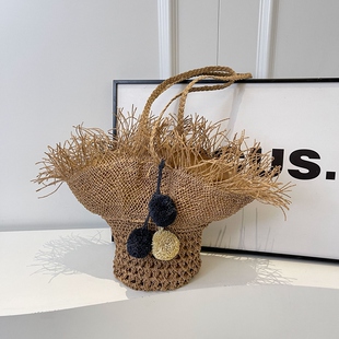 韩国小众ins草帽单肩编织包2026夏季 大容量海边度假沙滩包 旅新款