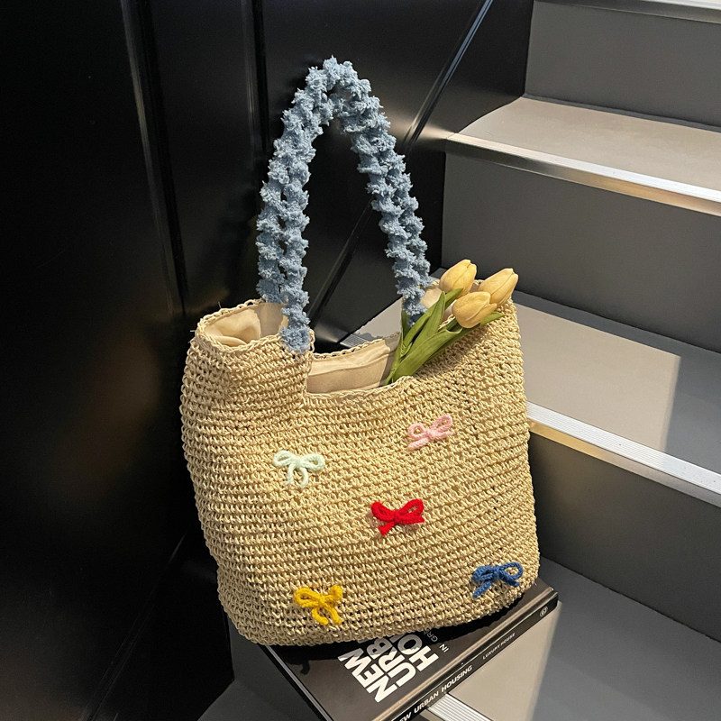 原创手工编织包可爱蝴蝶结沙滩包时尚休闲单肩草编托特包度假风包,箱包皮具/热销女包/男包,通用款女包,淘宝优惠券,粉丝福利购,淘宝优惠卷