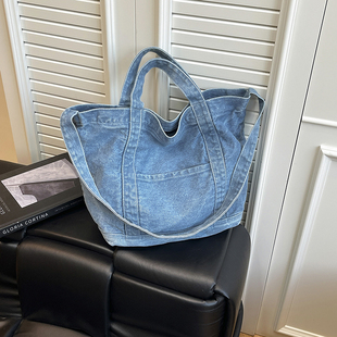 春夏新款 加厚洗水棉单肩斜挎托特包休闲百搭大容量通勤文艺学生包