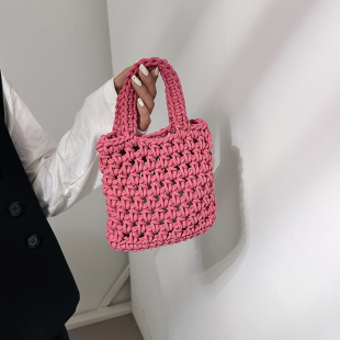 2026夏季 女生针织手提袋 ins手工棉绳编织小拎包镂空钩织休闲时尚