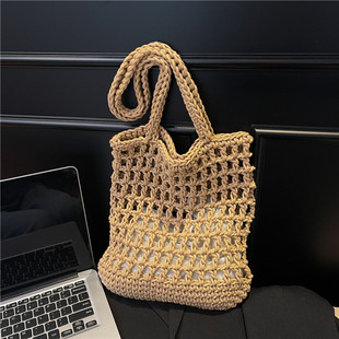 韩风chic文艺镂空蜡绳手工编织包森系渔网单肩包手提包腋下包女
