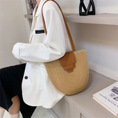 复古夏女时尚 2026新款 法式 半圆腋下托特包百搭海边度假沙滩编织包