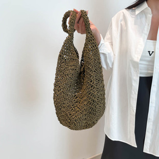 法式编织包草编包女夏2026新款海边度假沙滩单肩藤编文艺水桶包包