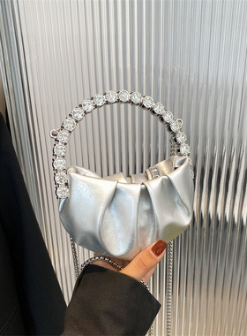 法式仙女迷你手提包镶钻半圆月亮晚宴包不灵闪亮满钻钻石口红包