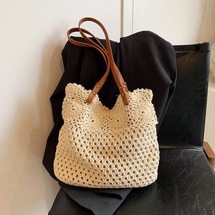 2025夏季新款托特包全棉线编织文艺日系包包度假风镂空包女